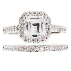 Silvertone Asscher-cut Cubic Zirconia Bridal-Inspired Ring Set