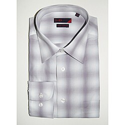 Brio Men's Grey/Lilac Plaid Cotton Slim-fit Dress Shirt