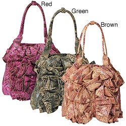 Journee Collection Women's Ruffled Python Print Shopper Bag
