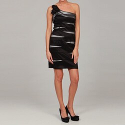 Scarlett Women's Stretch Taffeta Color Spliced One Shoulder Dress 