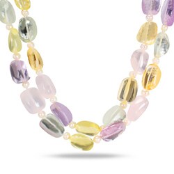 New! Sterling Silver Multi-gemstone and Freshwater Pearl Necklace