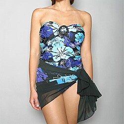 Chuck Handy Women's Sea Flower Ruched Bandeau Swimsuit with Sarong