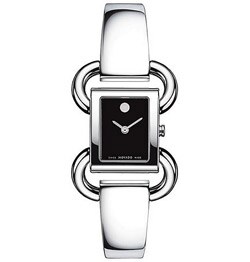 Movado Women's Linio Stainless Steel Black Dial Bangle Watch