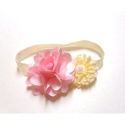 Bow Clippeez 2 Envy Ivory/ Light Pink Boutique Double Flower Headband