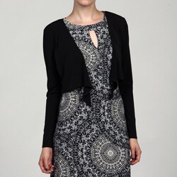 London Times Women's Black Long-sleeve Tie Shrug