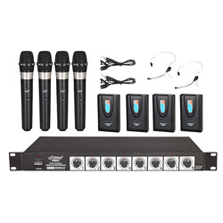 Pyle Rack Mount 8 Channel Wireless Microphone System with 4 Lavalier/Headsets and 4 Handheld Mics