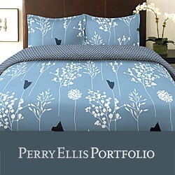 Perry Ellis Asian Lilly Blue Twin-size 2-piece Duvet Cover Set