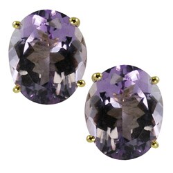 Gems For You 14k Gold Oval Amethyst Stud Earrings