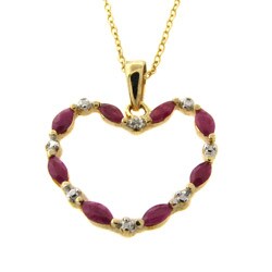 Gem Jolie Gold Over Silver Ruby and Diamond Accent Heart Necklace