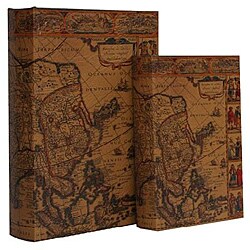 Secret Jewelry & Keepsake Book Box with Aged Leather Map (Set of 2)