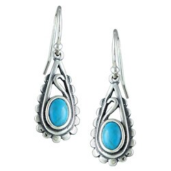 Southwest Moon Sterling Silver Turquoise Teardrop Filigree Earrings