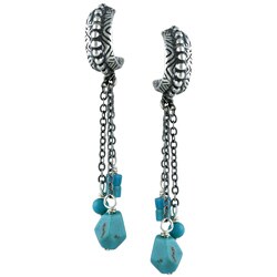 Southwest Moon Sterling Silver Turquoise Chain Dangle Earrings