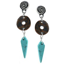 Silvermoon Sterling Silver and Bronze Disk Turquoise Earrings