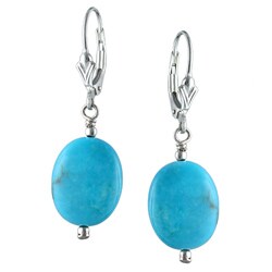 Silvermoon Sterling Silver Oval Turquoise Drop Earrings