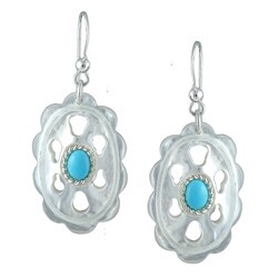 Southwest Moon Silver Carved Mother of Pearl and Turquoise Earrings