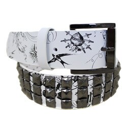 Entourage Men's White Faux Leather Studded Belt