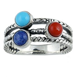 Southwest Moon Sterling Silver Multi-gemstone Stack Illusion Ring