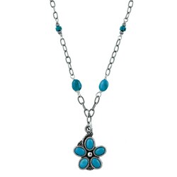 Southwest Moon Sterling Silver Turquoise Flower Necklace