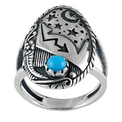Southwest Moon Sterling Silver Turquoise Accent Moon and Stars Ring