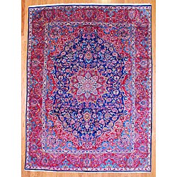 Persian Hand-knotted Navy/ Red Tabriz Wool Rug (9'8 x 12'11)