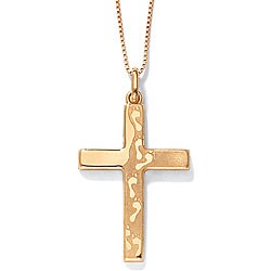 14k Yellow Gold Footprints Cross Pendant