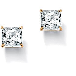 Ultimate CZ 10k Yellow Gold Square Cubic Zirconia Stud Earrings