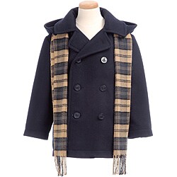 Trilogi Collection Toddler Boy's Navy Wool-blend Hooded Peacoat