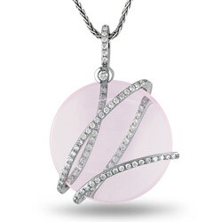 14k White Gold Rose Quartz and 1/3ct TDW Diamond Necklace (G-H, SI1)