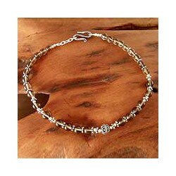 Sterling Silver 'Harmony' Smoky Quartz Anklet (India)