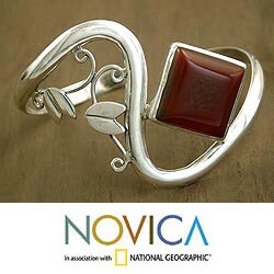 Sterling Silver 'Arabesque' Carnelian Cuff Bracelet (India)