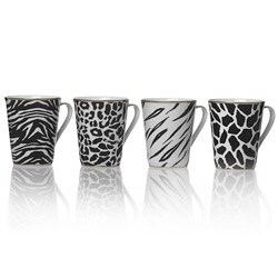 Mikasa Color Studio Black and White Animal Print Mugs (Set of 4)