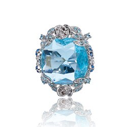 Silvertone Crystal Butterfly and Floret Filigree Ring