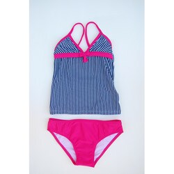 Azul Swimwear Girl's Stripe Navy/ Pink Swimsuit