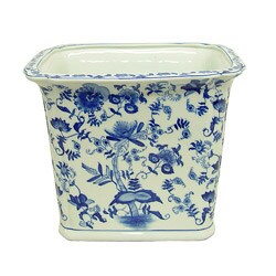 Blue and White Rectangular Porcelain Waste Basket