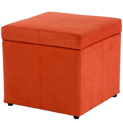 Square Orange Microfiber Cube Storage Ottoman