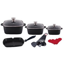 Concord 15-pc Square Cast Aluminum Forged Cookware Set 