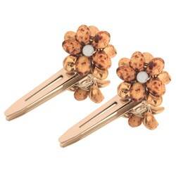 Ardent Designs Ivory and Brown Floral Hair Clips