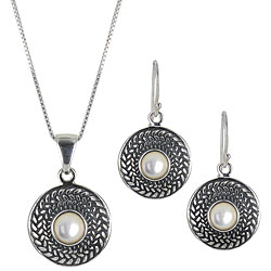 Sunstone Sterling Silver Mother of Pearl Earrings and Necklace Jewelry Set