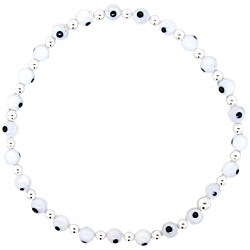 Sterling Silver White Acrylic 'Evil Eye' Stretch Bracelet