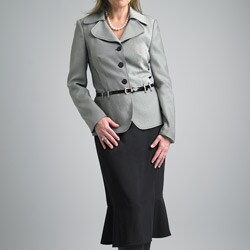 Allyson Cara Women's Grey/Black Belted Trumpet Hem Skirt Suit