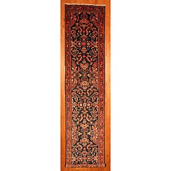 Hand-knotted Persian Sarouk Blue/Red Wool Rug (3'4' x 16'4') 