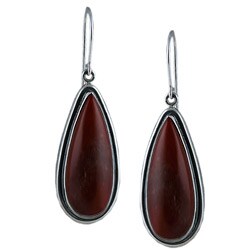 Southwest Moon Sterling Silver Red Coral Teardrop Earrings