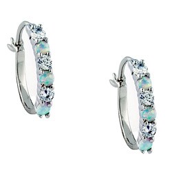 Sterling Silver Created Opal and Cubic Zirconia Hoop Earrings