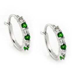 Sterling Silver Created Emerald and Cubic Zirconia Hoop Earrings