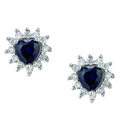 Sterling Silver Created Sapphire and Cubic Zirconia Stud Earrings