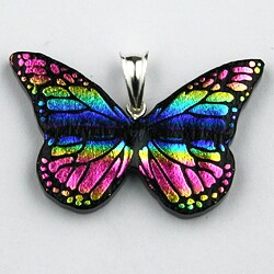 Sterling Silver Dichroic Glass Rainbow Butterfly Pendant (Mexico)