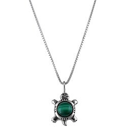 Southwest Moon Sterling Silver Malachite Turtle 18-inch Necklace