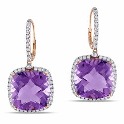 14k Pink Gold Amethyst and 7/8ct TDW Diamond Earrings (G-H, SI1-SI2)