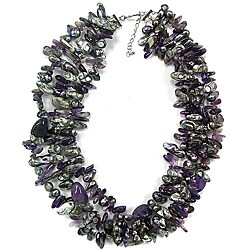 Pearlz Ocean Grey Freshwater Pearl and Amethyst 3-row Necklace