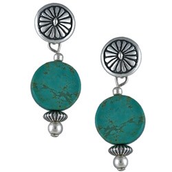Southwest Moon Sterling Silver Turquoise Concho Earrings